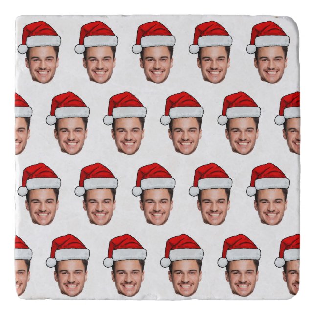 Custom Face Photo Santa Hat Christmas Trivet (Front)