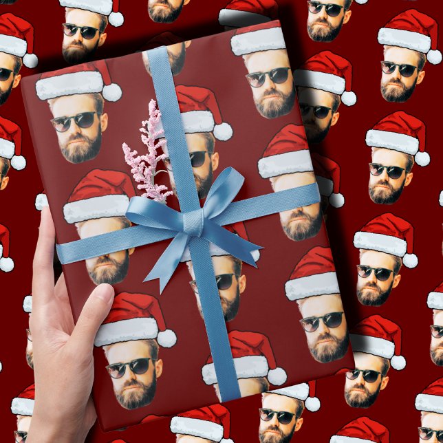 Custom Face Photo Santa Hat Christmas Wrapping Paper (Creator Uploaded)