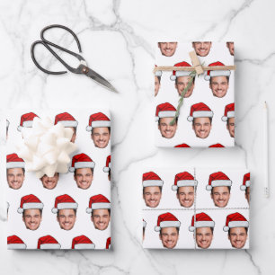 Custom Face Photo Santa Hat Christmas Wrapping Paper Sheets