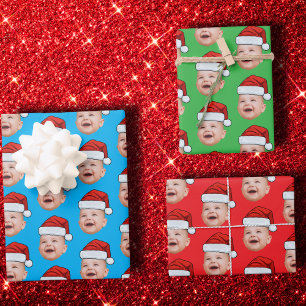Custom Face Photo Santa Hat Christmas Wrapping Paper Sheets