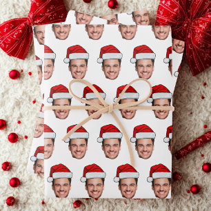 Custom Face Photo Santa Hat Christmas Wrapping Paper Sheets