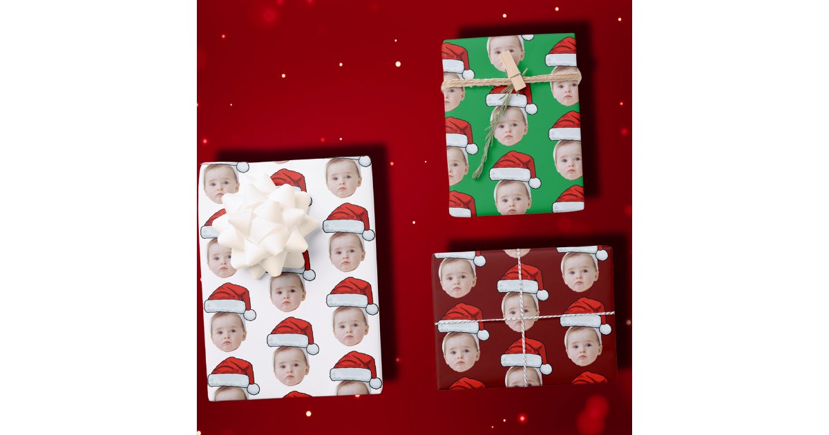 Custom Face Photo Santa Hat Christmas Wrapping Paper Sheets | Zazzle