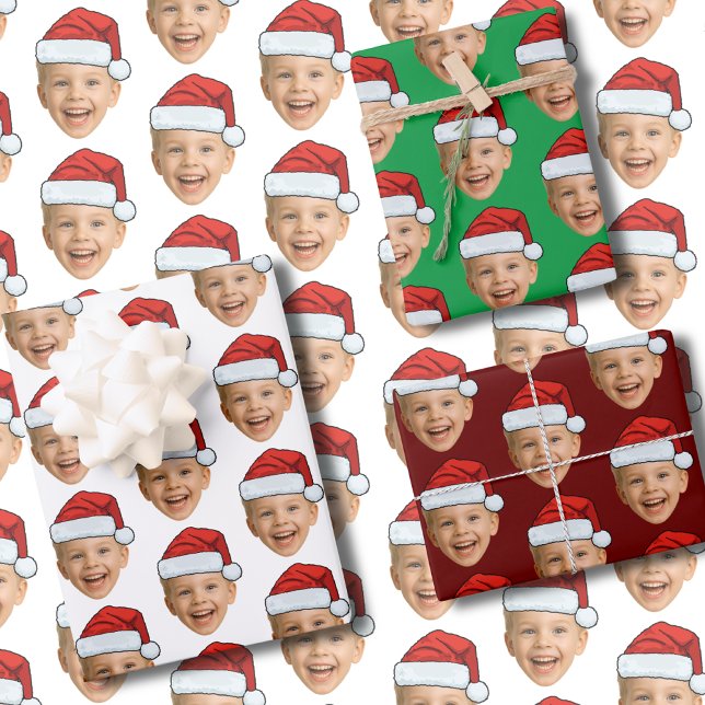 Custom Face Photo Santa Hat Christmas Wrapping Paper Sheets (Creator Uploaded)