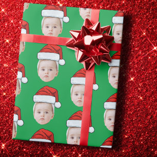 Custom Face Photo Santa Hat Funny Christmas Wrapping Paper
