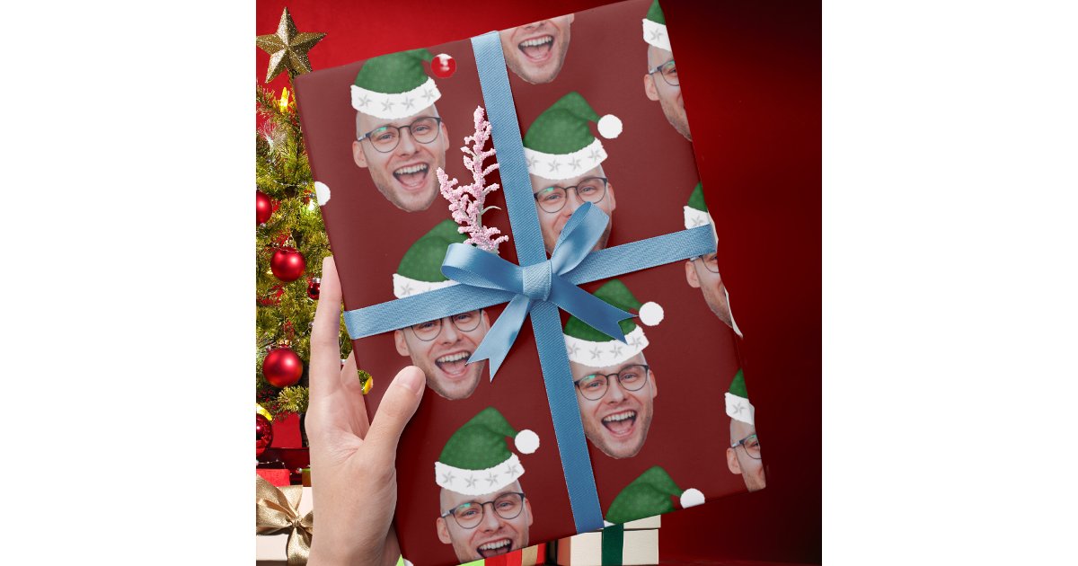 Custom Face Photo Santa Hat Repeating Pattern Wrapping Paper | Zazzle