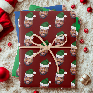 Custom Face Photo Santa Hat Wrapping Paper Sheets