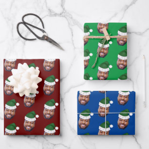 Custom Face Photo Santa Hat Wrapping Paper Sheets