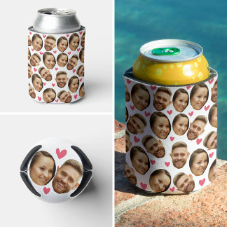 Custom Face Picture Heart Funny Couple Pattern Can Cooler