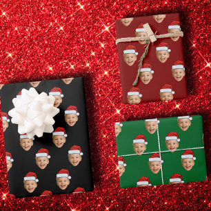 Custom Face Santa Claus Hat Christmas Holiday Gift Wrapping Paper Sheets