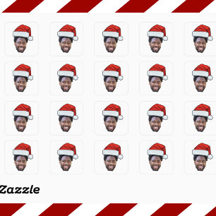 Custom Face Santa Hat Photo Christmas Men Square Sticker
