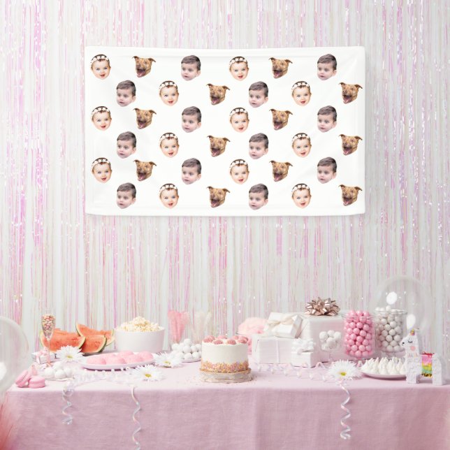 Custom Face, Unique Family Gift 3 Photos Face Banner (Party)