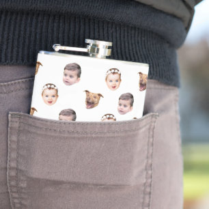 Custom Face, Unique Family Gift 3 Photos Face Flask
