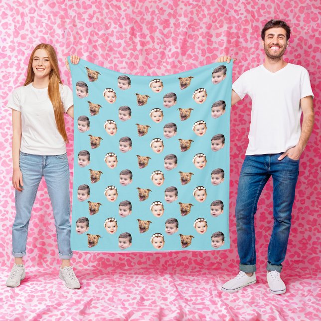 Custom Face, Unique Family Gift 3 Photos Face Fleece Blanket (Creator Uploaded)