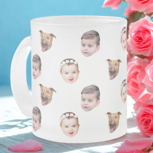 Custom Face, Unique Family Gift 3 Photos Face Frosted Glass Coffee Mug