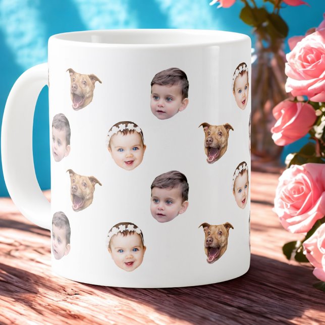 Custom Face, Unique Family Gift 3 Photos Face Giant Coffee Mug (Creator Uploaded)