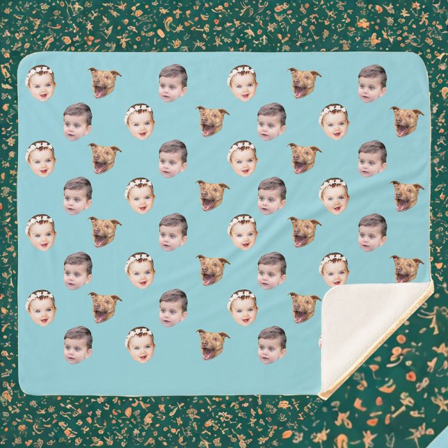 Custom Face, Unique Family Gift 3 Photos Face Sherpa Blanket (Creator Uploaded)