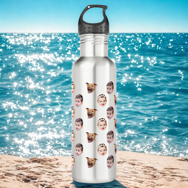 Custom Face, Unique Family Gift 3 Photos Face Stainless Steel Water Bottle (Creator Uploaded)