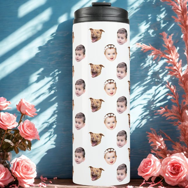 Custom Face, Unique Family Gift 3 Photos Face Thermal Tumbler (Creator Uploaded)