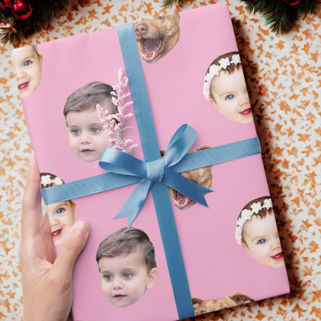 Custom Face, Unique Family Gift 3 Photos Face Wrapping Paper (Creator Uploaded)
