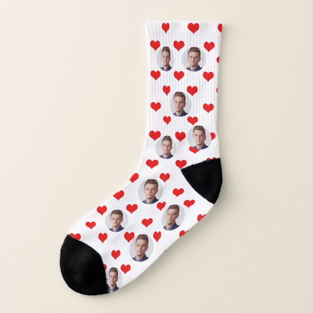 Custom Faces Valentine's Day Red Hearts Socks (Right Inside)