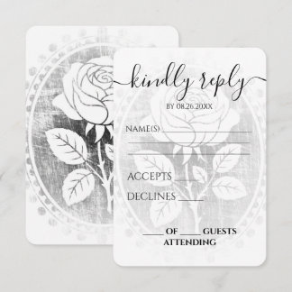 Custom Faded Vintage Rose Cameo Wedding RSVP Card