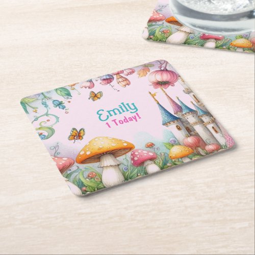 Custom Fairytale Princess Girls Birthday Fairycore Square Paper Coaster