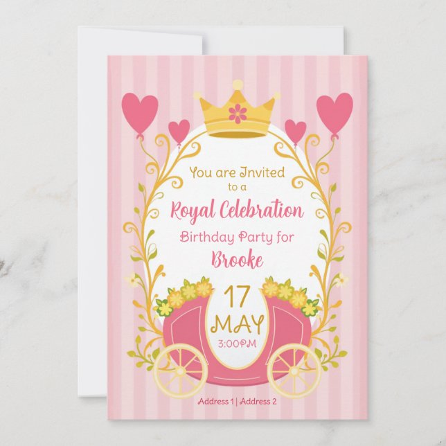Custom Fairytale Princess Invitations for Girls (Front)