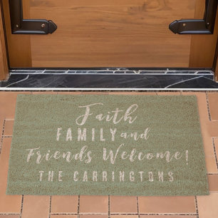 Custom Faith Family Friends Sage Welcome Coir Mat