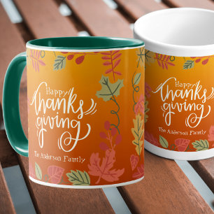 Custom Fall Autumn Leaves Happy Thanksgiving Mug