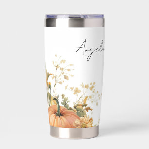 custom fall design with flowers and pumpkins insulated tumbler