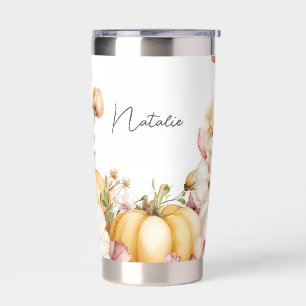 custom fall design with flowers and pumpkins insulated tumbler