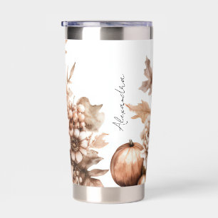 custom fall design with flowers and pumpkins insulated tumbler