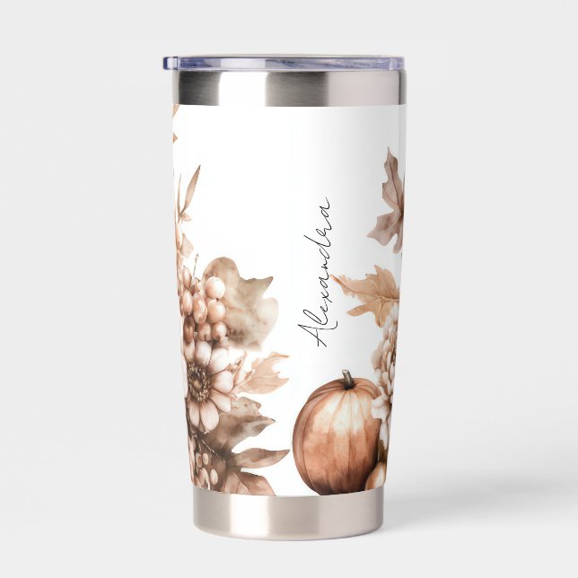 custom fall design with flowers and pumpkins insulated tumbler (Right)