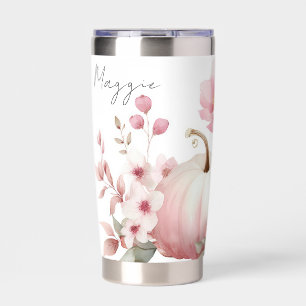 custom fall design with flowers and pumpkins insulated tumbler