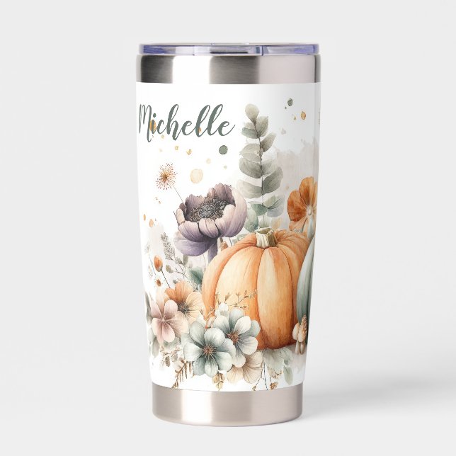 custom fall design with flowers and pumpkins insulated tumbler (Front)