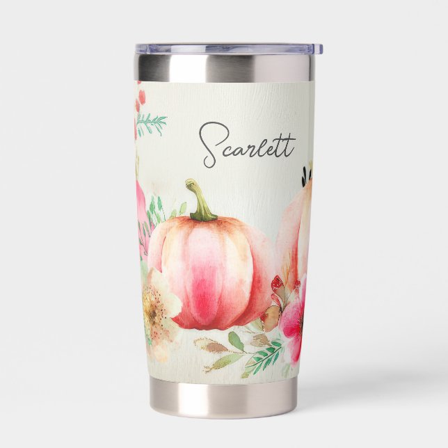 custom fall design with flowers and pumpkins insulated tumbler (Left)