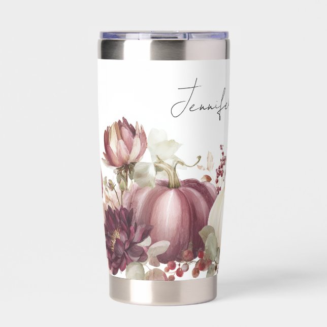 custom fall design with flowers and pumpkins insulated tumbler (Front)