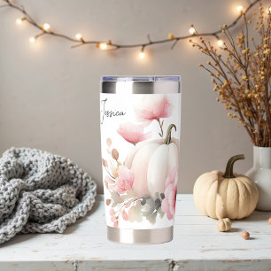 custom fall design with flowers and pumpkins insulated tumbler