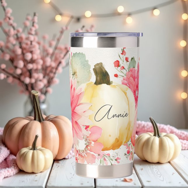 custom fall design with flowers and pumpkins insulated tumbler (Creator Uploaded)