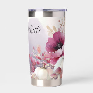 custom fall design with flowers and pumpkins insulated tumbler