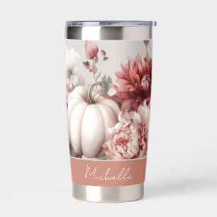 custom fall design with flowers and pumpkins insulated tumbler