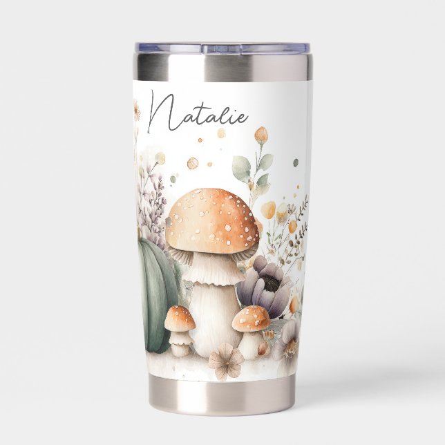 custom fall design with flowers and pumpkins insulated tumbler (Back)