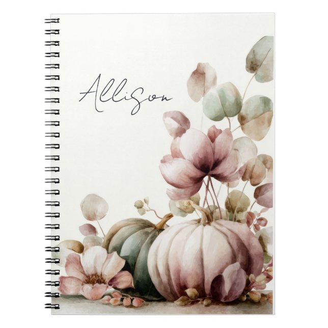 Custom Fall Design with Pumpkins and Flowers Notebook (Front)