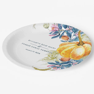 Custom Fall Floral Pumpkin Wedding Paper Plates