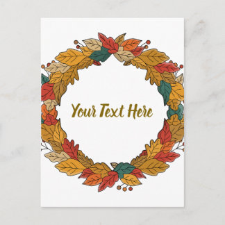 Custom Fall Leaf Wreath Circle Postcard