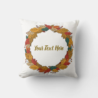 Custom Fall Leaf Wreath Circle Throw Pillow