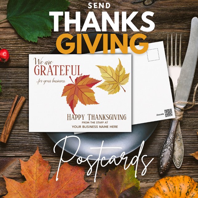 Custom Fall Leaves Business Thanksgiving Postcards (Creator Uploaded)