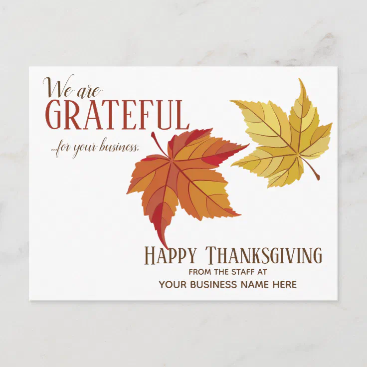 Custom Fall Leaves Business Thanksgiving Postcards | Zazzle