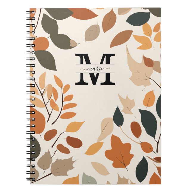 Custom Fall Monogram Floral Personalized Notebook (Front)