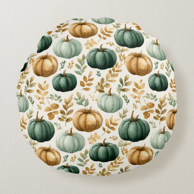 Custom Fall Pumpkin Photo Frame Round Pillow (Front)